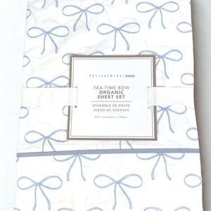 Pottery Barn Teen Tea Time Bow Organic Cotton Sheet Set Full Size Blue NEW